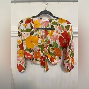 Vestique Colorful Floral Blouse with Tie-Front